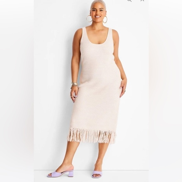 Future Collective x Alani Noelle Crochet Fringe Column Dress, Cream, Size 1X - Picture 2 of 14